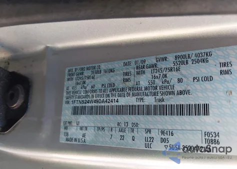 2009 Ford E-250 Commercial/Recreational z USA, uszkodzony, nr VIN 1FTNS24W49DA42414